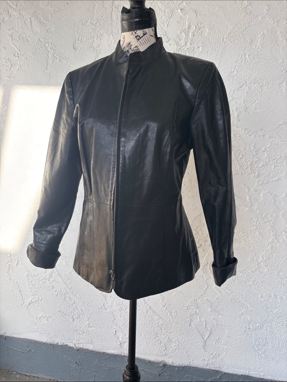 Women's Black Leather Zip-Front Jacket